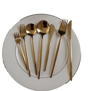 Elegant 7 Pcs  Luxury Inspired Gold Cutlery ‎ Flatware Set